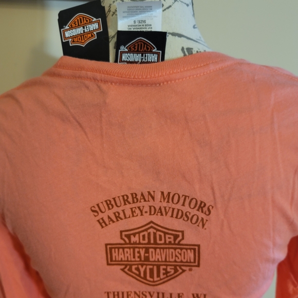 Harley Davidson Peach Long Sleeve Thumbhole Top. - Picture 5 of 6